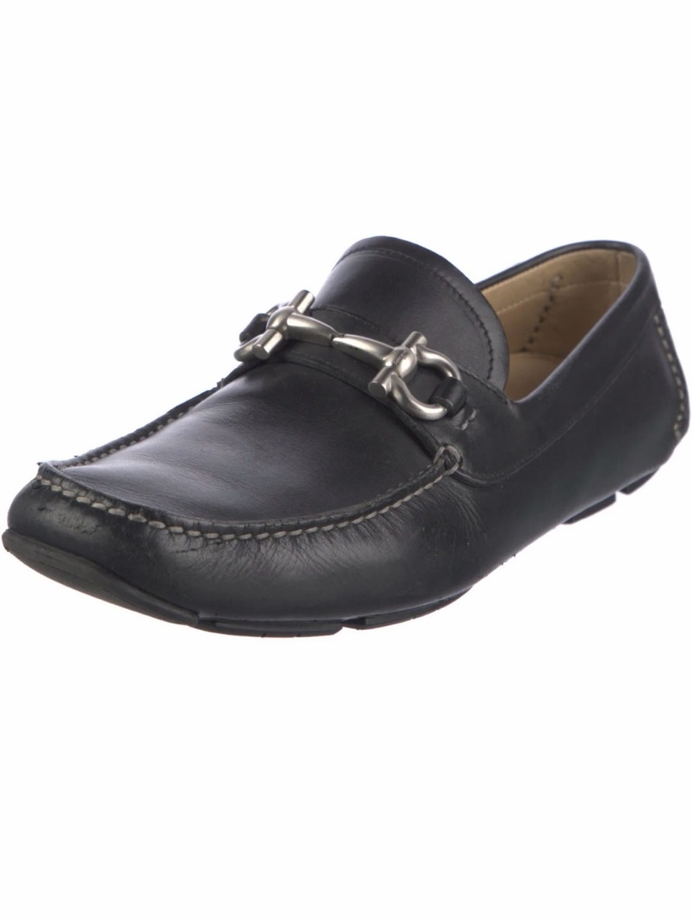 Salvatore Ferragamo Black Leather Horsebit Driving Loafers